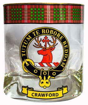 Crawford Clan Crested Tartan Edging Heavy Based Whisky Glass