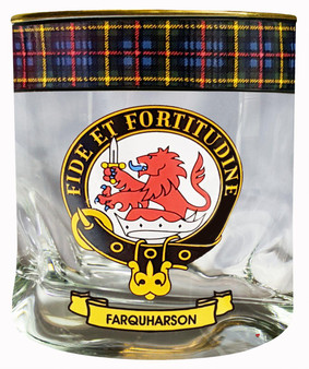 Farquharson Clan Crested Tartan Edging Heavy Based Whisky Glass