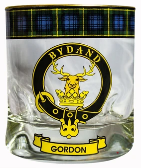 Gordon Clan Crested Tartan Edging Heavy Based Whisky Glass