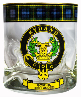 Gordon Highlanders Clan Crested Tartan Edging Heavy Based Whisky Glass