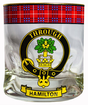 Hamilton Clan Crested Tartan Edging Heavy Based Whisky Glass