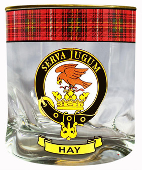 Hay Clan Crested Tartan Edging Heavy Based Whisky Glass