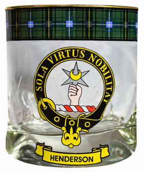 Henderson Clan Crested Tartan Edging Heavy Based Whisky Glass