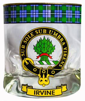 Irvine Clan Crested Tartan Edging Heavy Based Whisky Glass