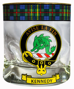 Kennedy Clan Crested Tartan Edging Heavy Based Whisky Glass