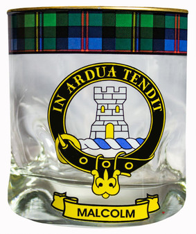 Malcolm Clan Crested Tartan Edging Heavy Based Whisky Glass
