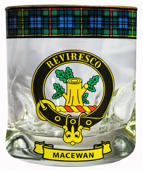 MacEwan Clan Crested Tartan Edging Heavy Based Whisky Glass