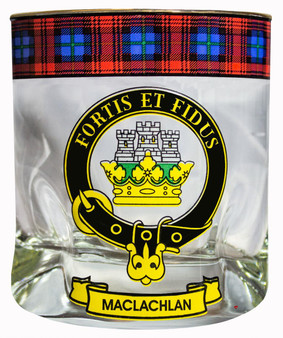 MacLachlan Clan Crested Tartan Edging Heavy Based Whisky Glass