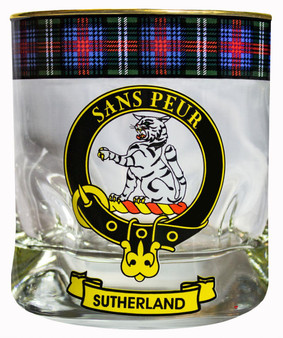 Sutherland Clan Crested Tartan Edging Heavy Based Whisky Glass