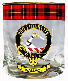 Wallace Clan Crested Tartan Edging Heavy Based Whisky Glass