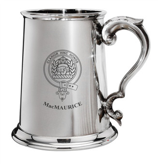 Family Crest Polished Pewter 1 Pint Tankard with Scroll handle MacKerchar-MacSorley