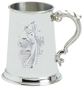 Golfing Gift 1pt Tankard Golfing Scene Teeing Off Swing Ornate Handle 18th hole Great Gift
