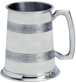 Pewter Tankard Handmade Double Celtic Band Polished Finish 1pt Engravable Great Gift