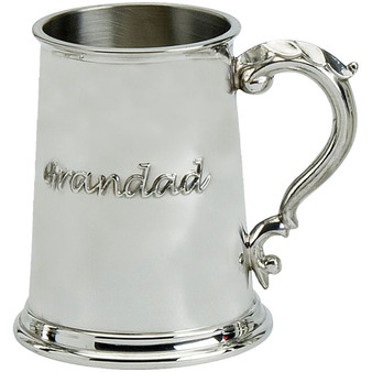 Pewter Tankard Handmade Embossed "Grandad" Ornate Handle Engravable Great Gift