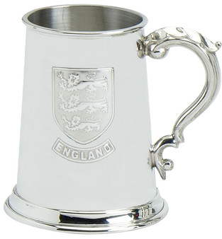 Pewter Tankard 1pt England Shield With Three Lions Ornate Handle Engravable Great Gift