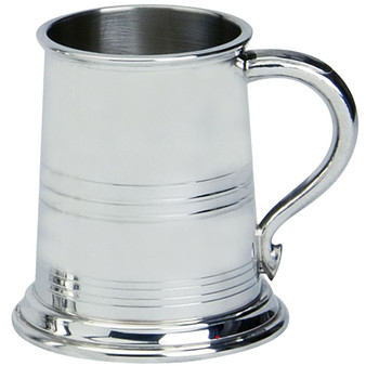 Pewter Tankard Bath Style Triple Banded Half Pint Ornate Handle Beer Mug Great Gift