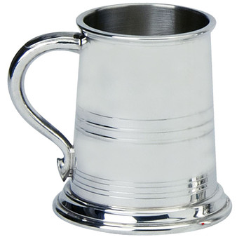 Pewter Tankard Bath Style Triple Banded Half Pint Ornate Handle Beer Mug Great Gift