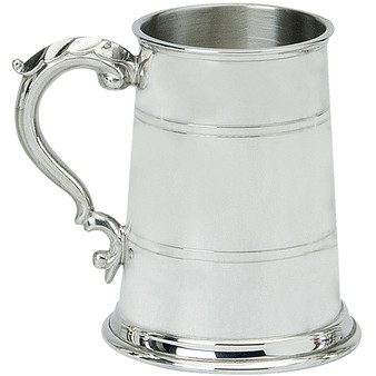 Pewter Tankard Handmade 1pt Double Band Georgian Handle Engravable Great Gift