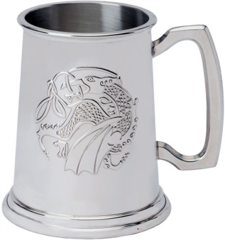 Pewter Tankard 1pt Embossed Kells Dragon Design Ideal Gift Handmade