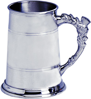 Pewter Tankard Handmade 1pt Double Band Thistle Handle Engravable Great Gift