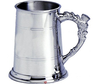 Pewter Tankard Handmade 1pt Double Band Thistle Handle Engravable Great Gift