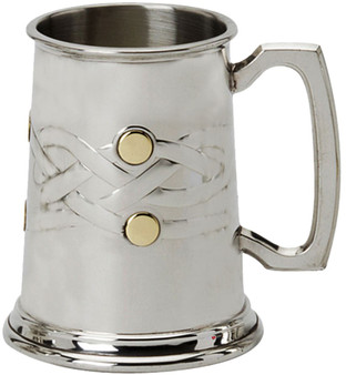 Mens Pewter Tankard Celtic Knot Design with Brass Inlay 1 Pint Great Gift