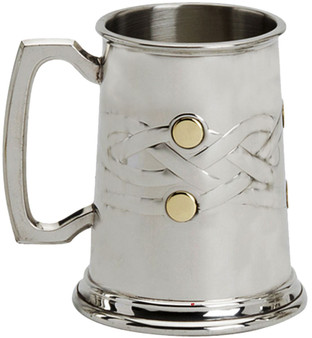 Mens Pewter Tankard Celtic Knot Design with Brass Inlay 1 Pint Great Gift