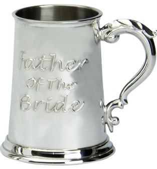 Mens Pewter Tankard with Father of the Bride Embossed Design 1 Pint Great Gift
