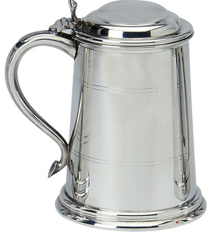 Pewter Tankard With Lid Classic Shape Wide Base Polished Finish 1pt Great Gift