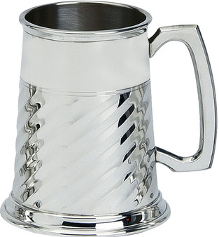 Pewter Tankard Handmade 1pt Ripple Design Polished Finish Ornate Handle Great Gift