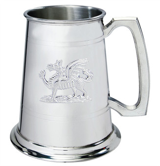 Welsh Dragon Embossed 1pt Tankard Handmade Traditional Shape Engravable Great Gift