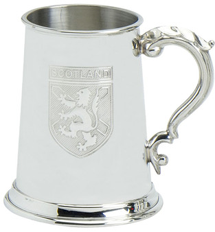 Pewter Tankard 1pt Scotland Shield With Lion Rampant Ornate Handle Engravable Great Gift