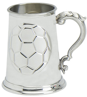 Pewter Tankard Handmade Embossed Football Ball Soccer Ornate Handle Great Gift