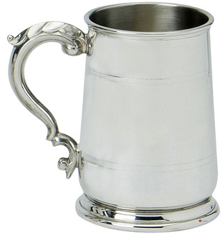 Pewter Tankard Handmade Tulip Cavalier Polished Finish Ornate Handle 1pt Great Gift