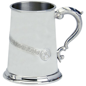 Pewter Tankard Scottish Thistle Seal Diagonal Celtic Band Ornate Handle 1pt Great Gift