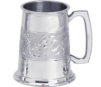 Pewter Tankard Handmade Embossed Serpent Band Engravable Traditional Shape Great Gift