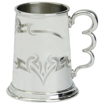 Pewter Tankard Handmade 1pt Tribal Band Polished Finish Knuckle Duster Handle Great Gift