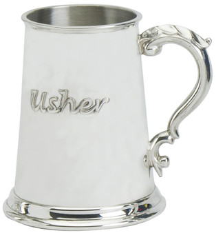 Wedding Gift Pewter Tankard Embossed "Usher" Ornate Handle Engravable Great Gift