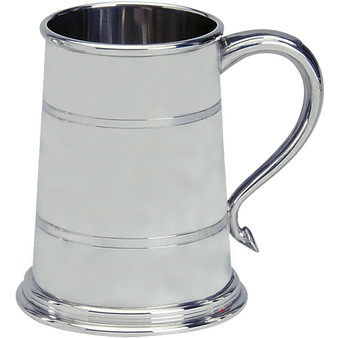 Pewter Tankard Classic Shape Wide Base Polished Finish 1pt Glass Base Great Gift