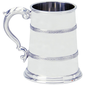 Pewter Tankard Handmade Celtic Design Double Band Polished Finish 1pt Great Gift