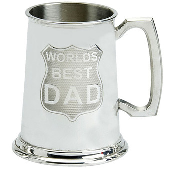 Pewter Tankard "World's Best Dad" Traditional Shape Fine English Pewter 1pt Great Gift