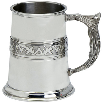 Pewter Tankard Handmade 1pt Tribal Band Polished Finish Tribal Handle Engravable Great Gift