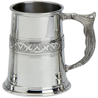 Pewter Tankard Handmade 1pt Tribal Band Polished Finish Tribal Handle Engravable Great Gift