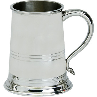 Pewter Tankard Bath Style Triple Banded 1 Pint Ornate Beer Mug Glass Base Great Gift
