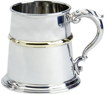 Pewter Tankard Traditional English Shape Brass Band Wide Base 1pt Polished Great Gift