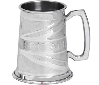 Pewter Tankard Handmade Britain Union Jack Flag Engraved Traditional Shape Great Gift
