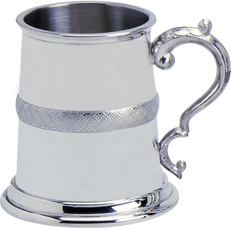 Pewter Tankard Handmade Embossed English Band Style Polished Finish Half pt Great Gift