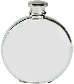 Pewter Hip Flask Golfing Picture Scene Round Shape Engravable 6oz Screw Top Great Gift