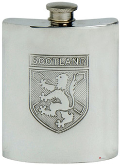 Pewter Hip Flask 6oz Scottish Rampant Lion Shield Screw Top Engravable on Back Great Gift