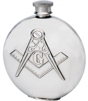 6oz Round pewter Hip Flask With Embossed Masonic Design IdealGift